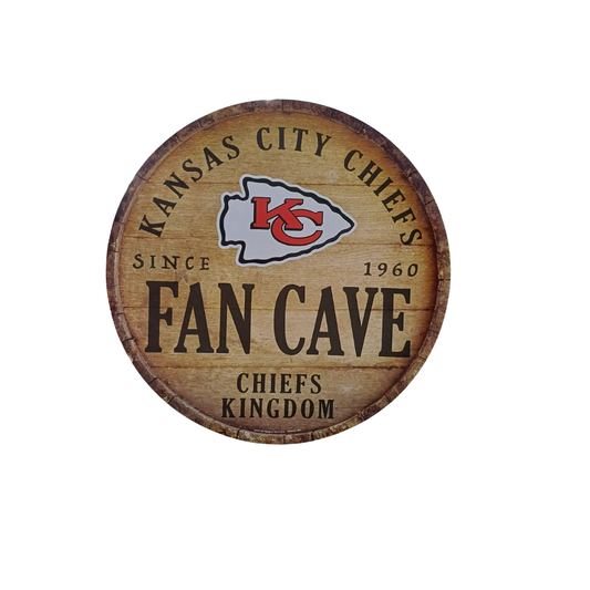 FAN CAVE BARREL SIGN WOOD NFL CHIEFS 14pulg TEAM COLOR