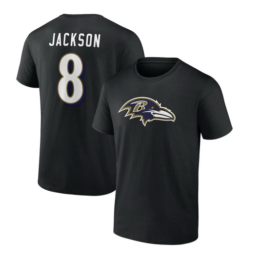 Lamar Jackson Baltimore Ravens Icon Name & Number T-Shirt