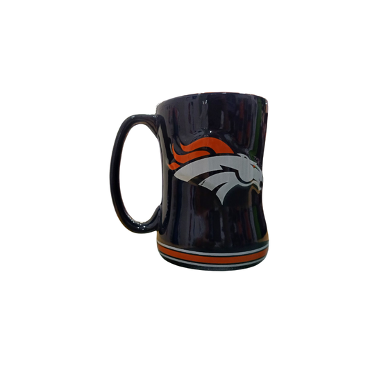 COFFEE MUG SCULPTED RELIEF SRM NFL BRONCOS 14OZ TEAM COLOR