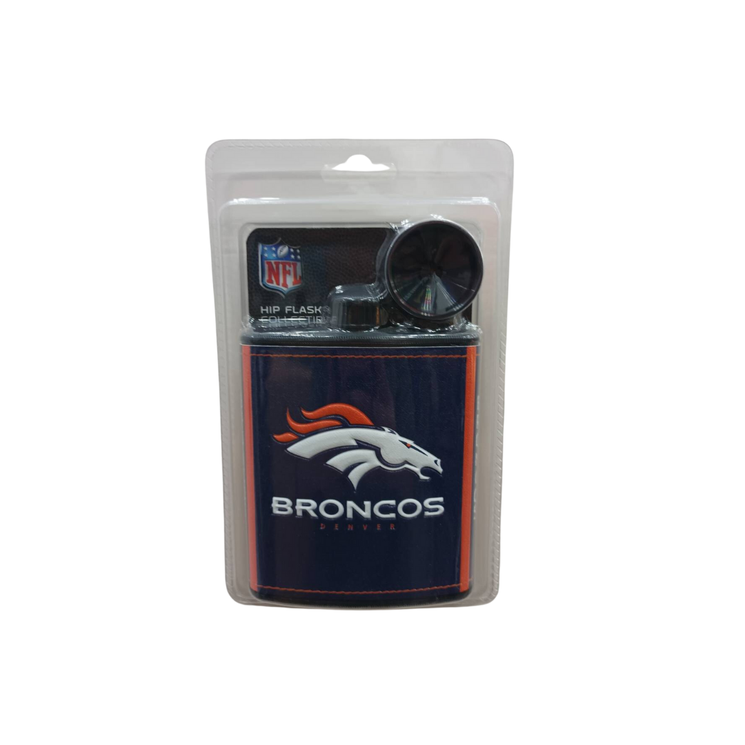 PLASTIC HIP FLASK WITH LOGO BRONCOS 7OZ TEAM COLOR