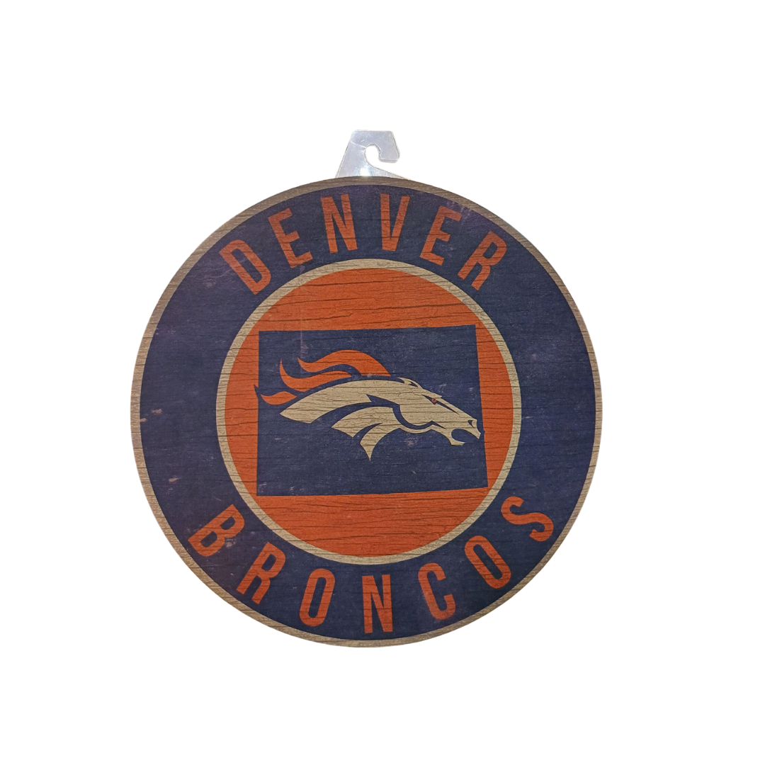 WOOD CIRCLE WITH STATE SIGN NFL BRONCOS 12pulg TEAM COLOR