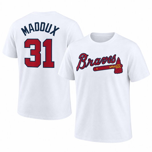Atlanta Braves Greg Maddux Name & Number T-Shirt - White