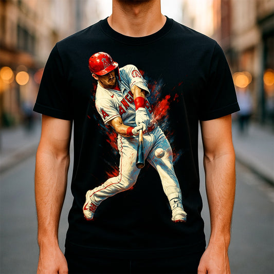 Halftone Lab - MLB Legends Anaheim Angels Mike Trout 01 - Black Tee