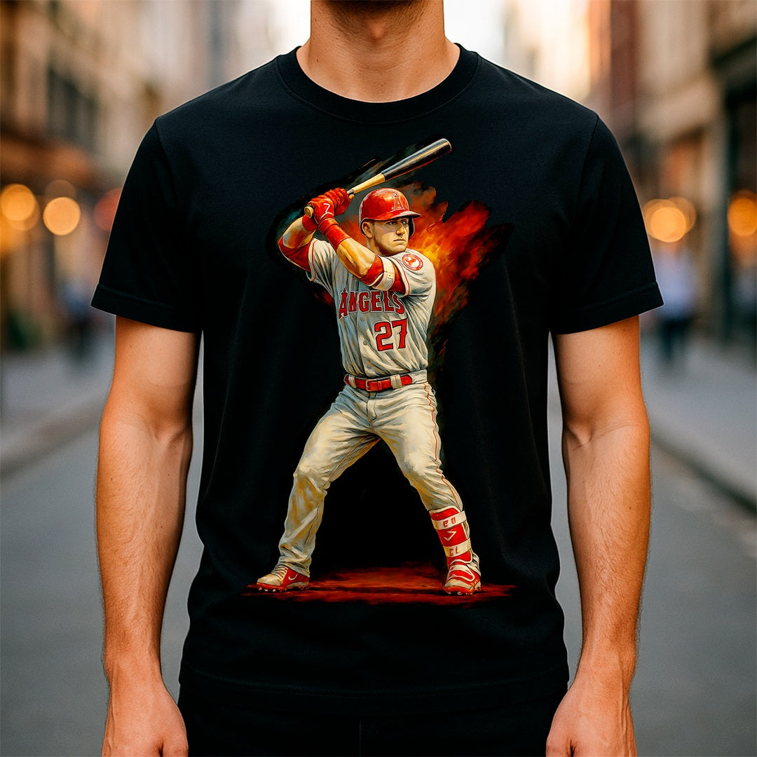 Halftone Lab - MLB Legends Anaheim Angels Mike Trout 02 - Black Tee