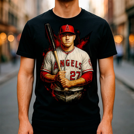 Halftone Lab - MLB Legends Anaheim Angels Mike Trout 03 - Black Tee