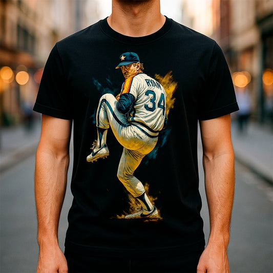 Halftone Lab - MLB Legends Houston Astros Nolan Ryan 01 - Black Tee