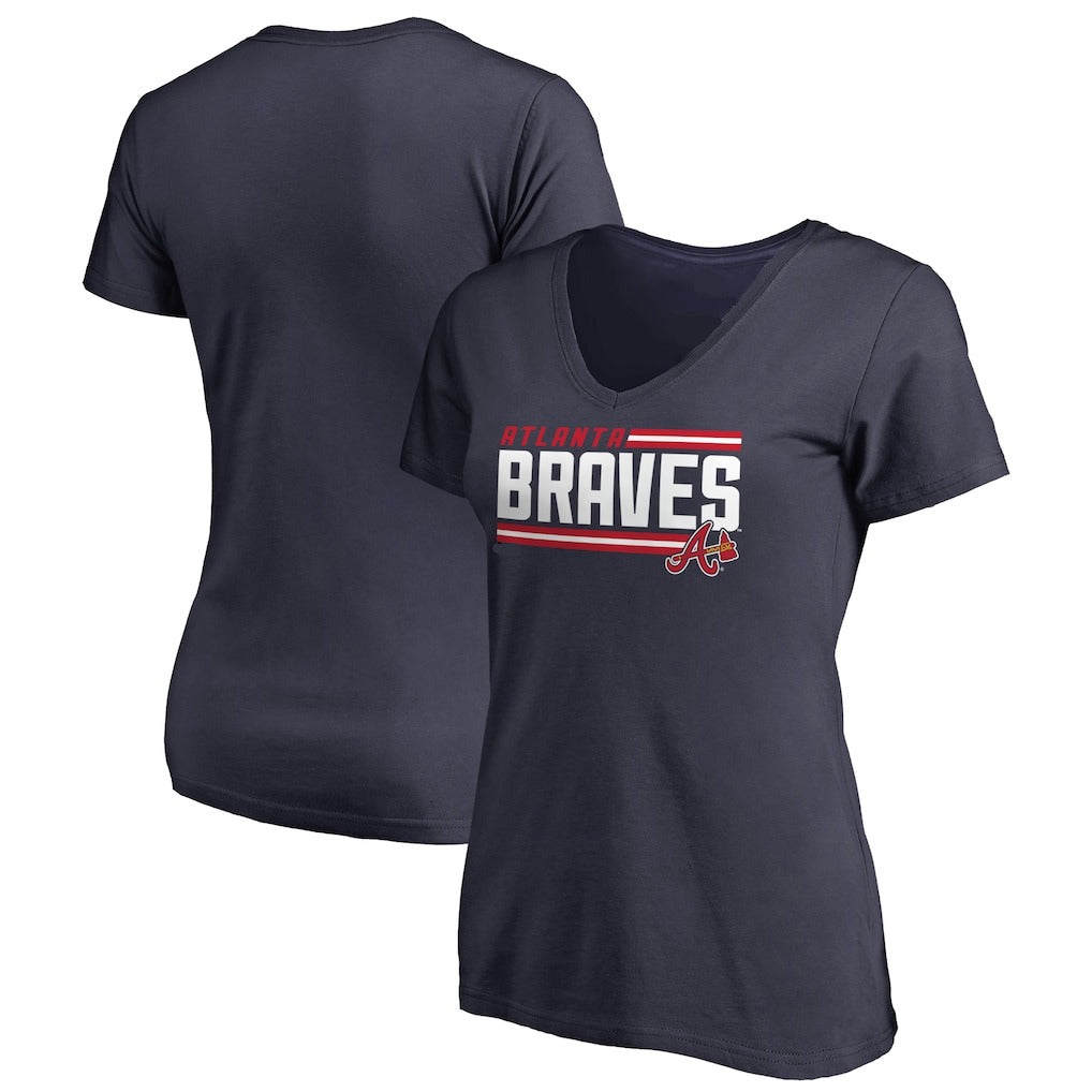 Atlanta Braves Women's Onside Stripe V-Neck T-Shirt - Navy