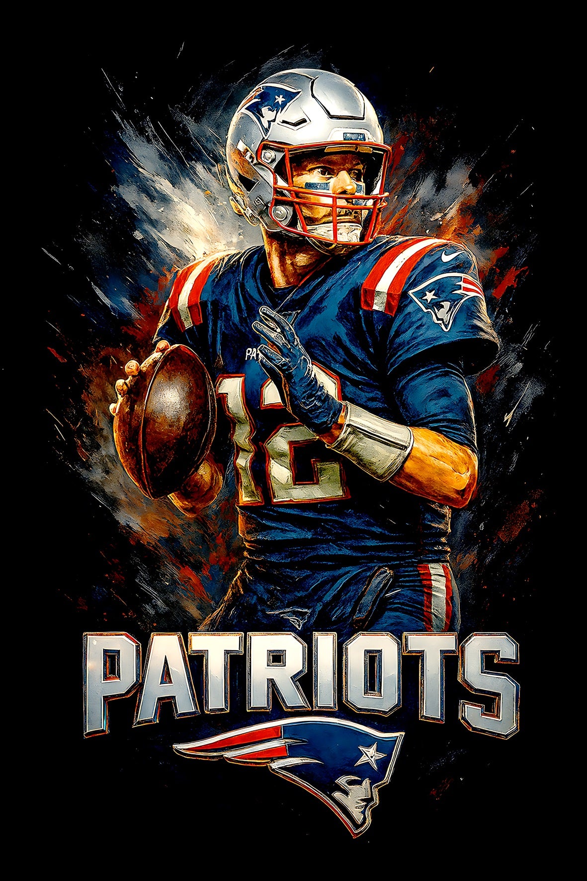 Halftone Lab - New England Patriots Tom Brady NFL006 - Black Tee
