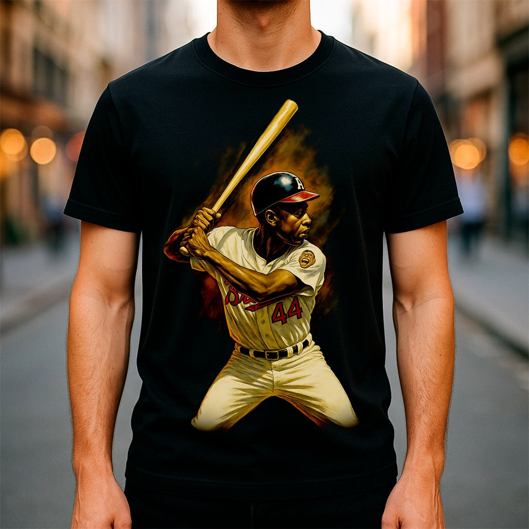 Halftone Lab - MLB Legends Atlanta Braves Hank Aaron 01 - Black Tee