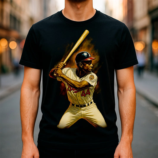 Halftone Lab - MLB Legends Atlanta Braves Hank Aaron 01 - Black Tee