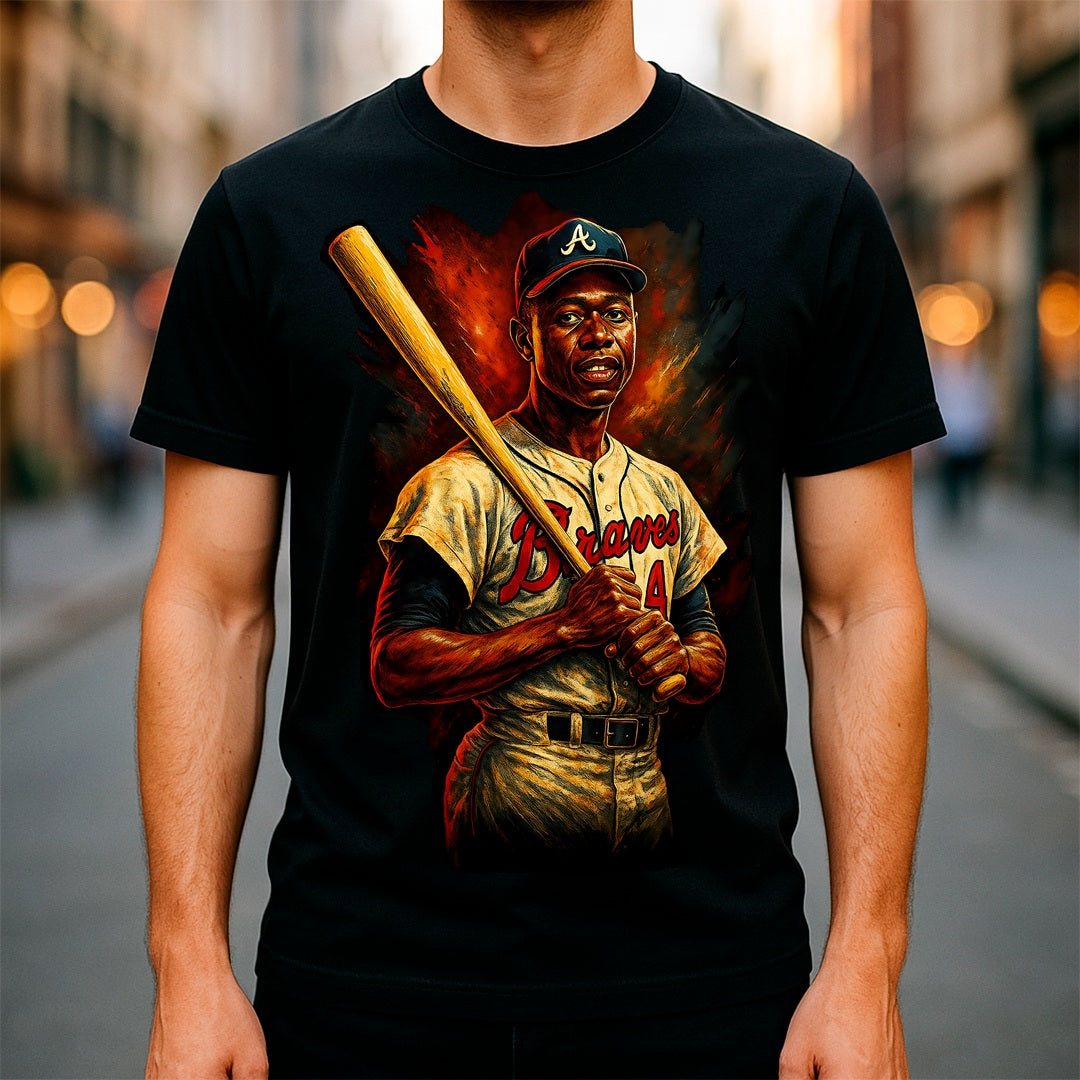 Halftone Lab - MLB Legends Atlanta Braves Hank Aaron 02 - Black Tee