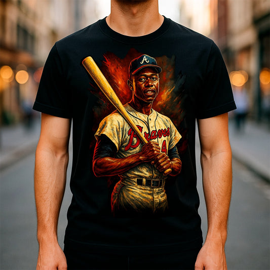 Halftone Lab - MLB Legends Atlanta Braves Hank Aaron 02 - Black Tee