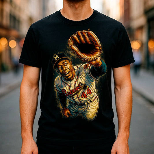 Halftone Lab - MLB Legends Atlanta Braves Hank Aaron 03 - Black Tee