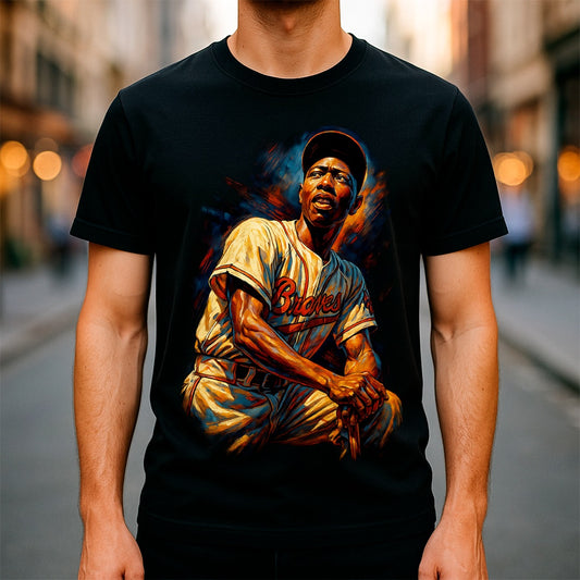Halftone Lab - MLB Legends Atlanta Braves Hank Aaron 04 - Black Tee