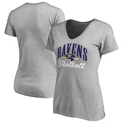 Baltimore Ravens Women's Victory Script V-Neck T-Shirt - Heathered Gray