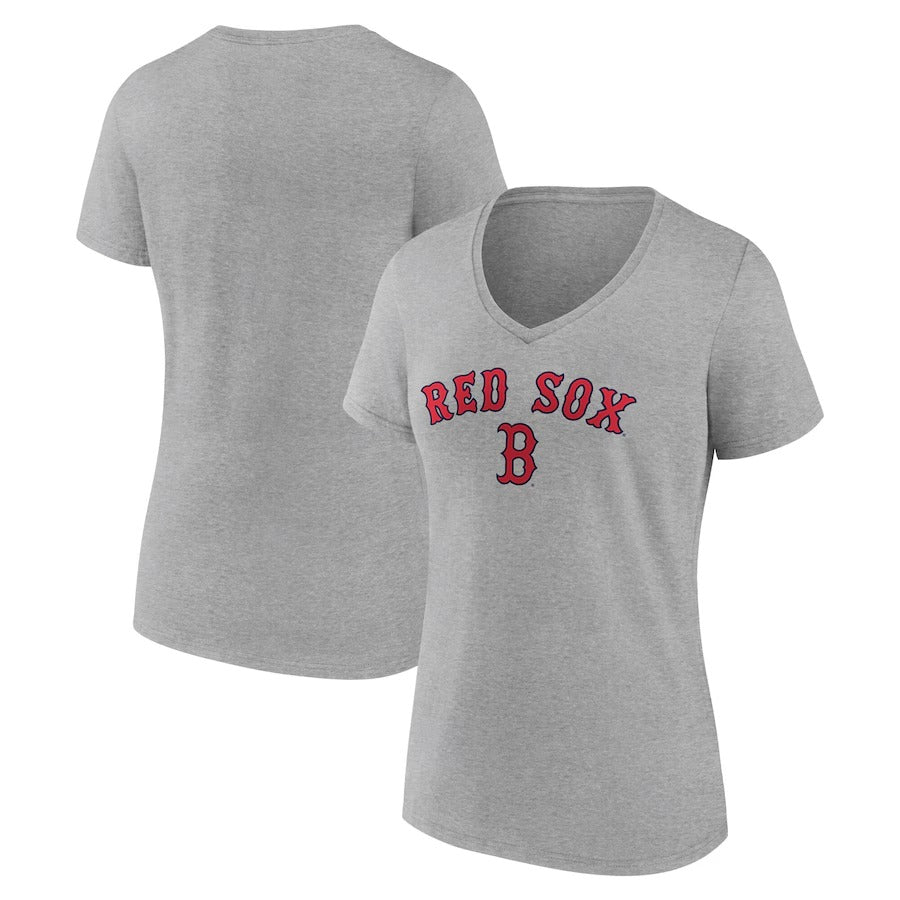 Boston Red Sox Women's Team Lockup V-Neck T-Shirt - Gray