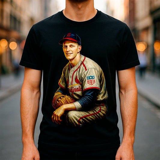 Halftone Lab - MLB Legends St Louis Cardinals Stan Musial 03 - Black Tee