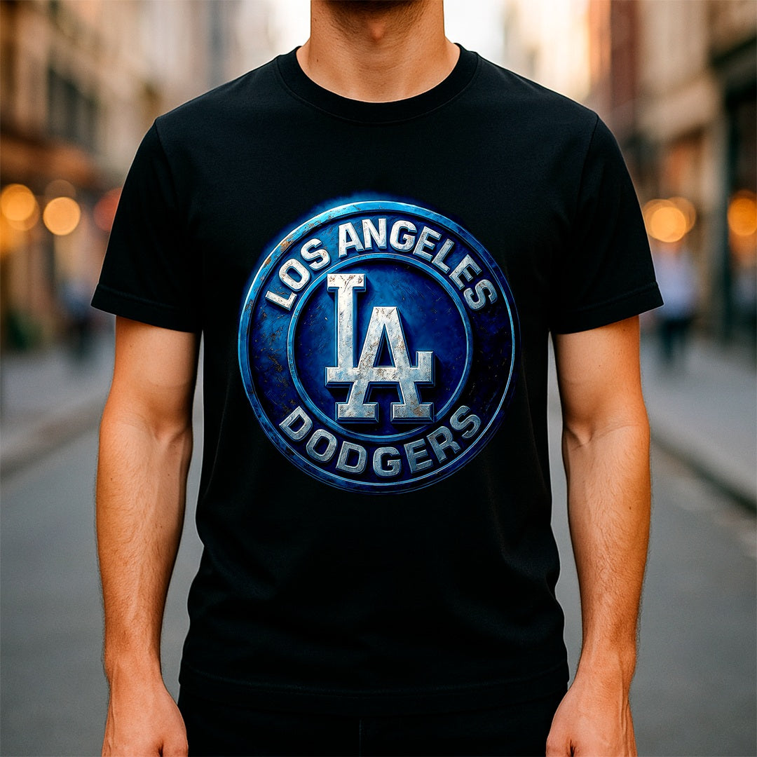 Halftone Lab - Los Angeles Dodgers Logo 01 - Black Tee