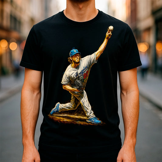 Halftone Lab - MLB Legends Los Angeles Dodgers Clayton Kershaw 02 - Black Tee