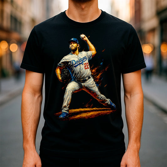 Halftone Lab - MLB Legends Los Angeles Dodgers Clayton Kershaw 04 - Black Tee