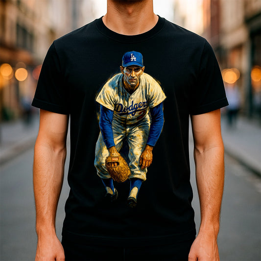 Halftone Lab - MLB Legends Los Angeles Dodgers Sandy Koufax 01 - Black Tee