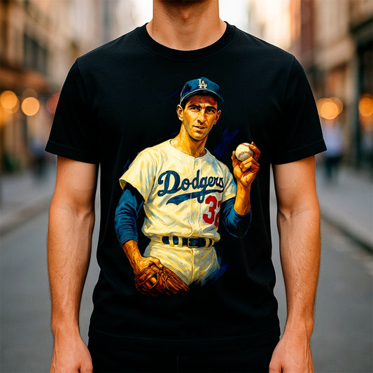 Halftone Lab - MLB Legends Los Angeles Dodgers Sandy Koufax 02 - Black Tee