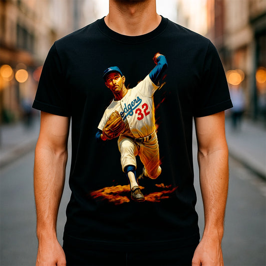 Halftone Lab - MLB Legends Los Angeles Dodgers Sandy Koufax 03 - Black Tee