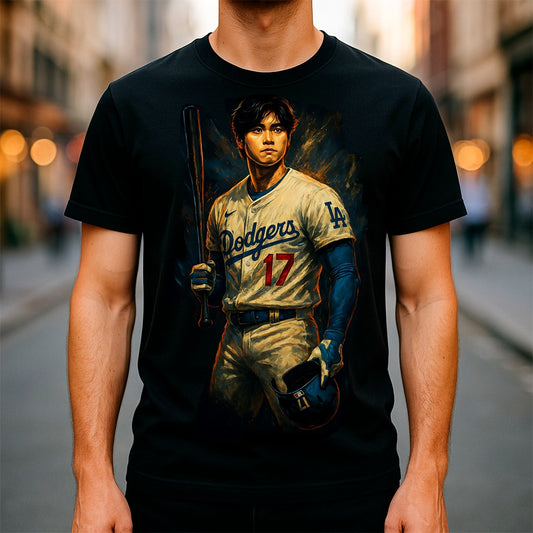 Halftone Lab - MLB Legends Los Angeles Dodgers Shohei Ohtani 01 - Black Tee