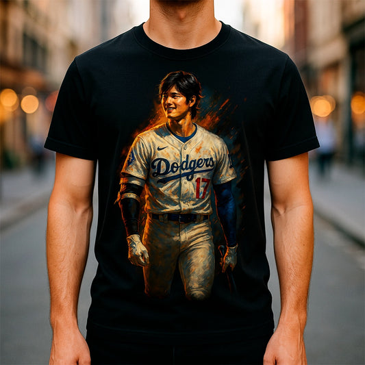 Halftone Lab - MLB Legends Los Angeles Dodgers Shohei Ohtani 03 - Black Tee