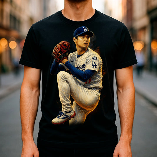 Halftone Lab - MLB Legends Los Angeles Dodgers Shohei Ohtani 04 - Black Tee
