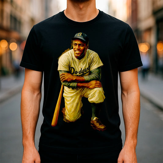 Halftone Lab - MLB Legends Los Angeles Dodgers Jackie Robinson 01 - Black Tee