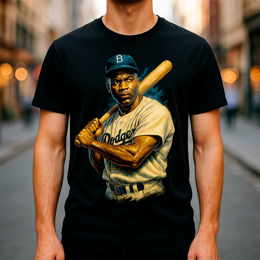Halftone Lab - MLB Legends Los Angeles Dodgers Jackie Robinson 02 - Black Tee
