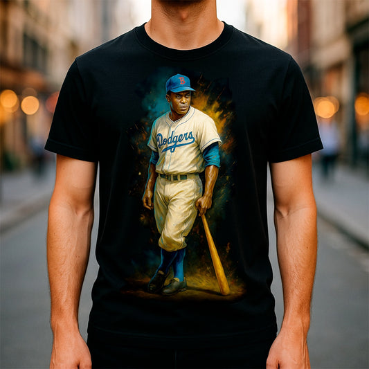 Halftone Lab - MLB Legends Los Angeles Dodgers Jackie Robinson 03 - Black Tee