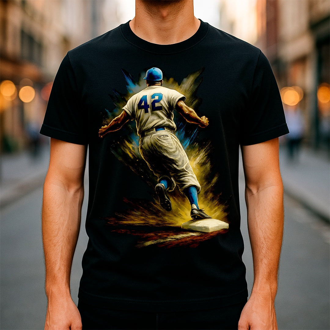 Halftone Lab - MLB Legends Los Angeles Dodgers Jackie Robinson 04 - Black Tee