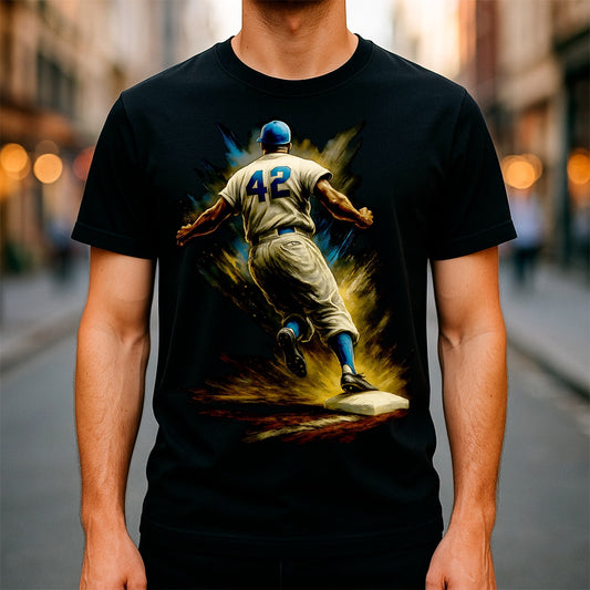 Halftone Lab - MLB Legends Los Angeles Dodgers Jackie Robinson 04 - Black Tee