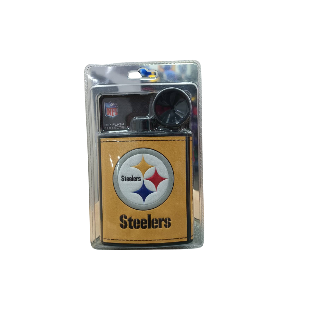 PLASTIC HIP FLASK WITH LOGO STEELERS 7OZ TEAM COLOR