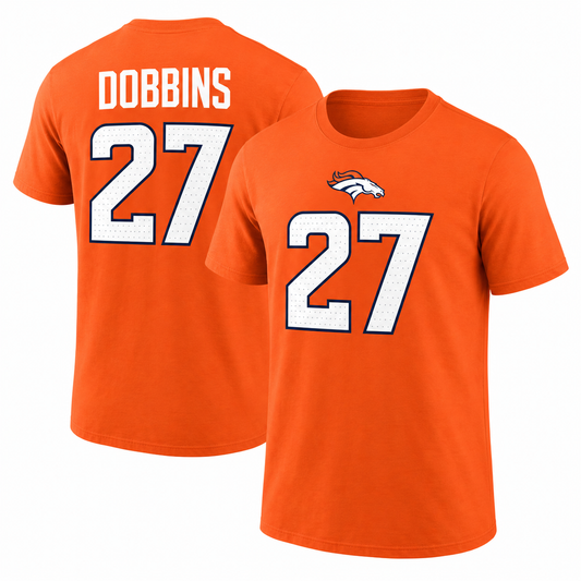 JK Dobbins Denver Broncos Player Name & Number T-Shirt - Orange