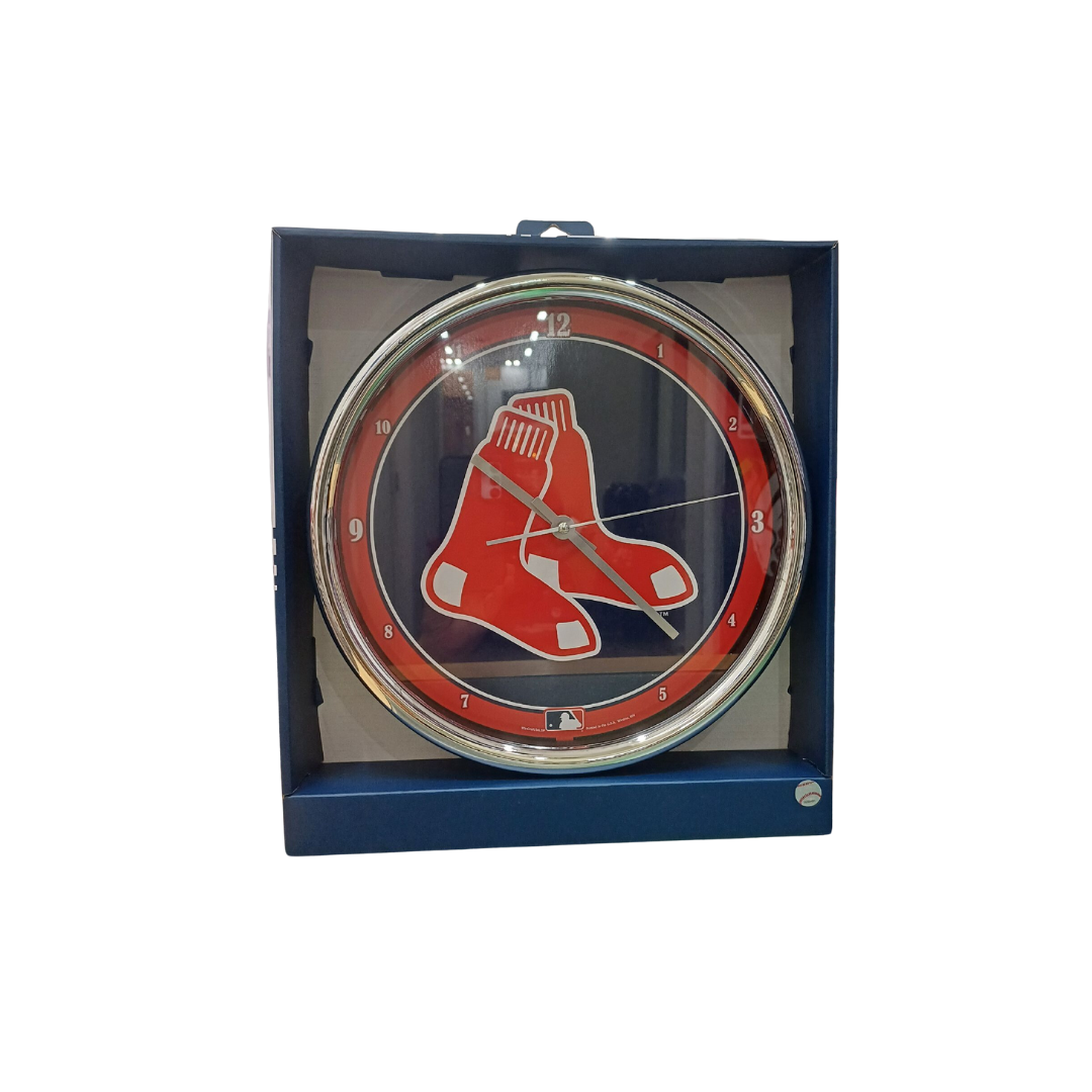 ROUND CHROME CLOCK MLB RED SOX TEAM COLOR