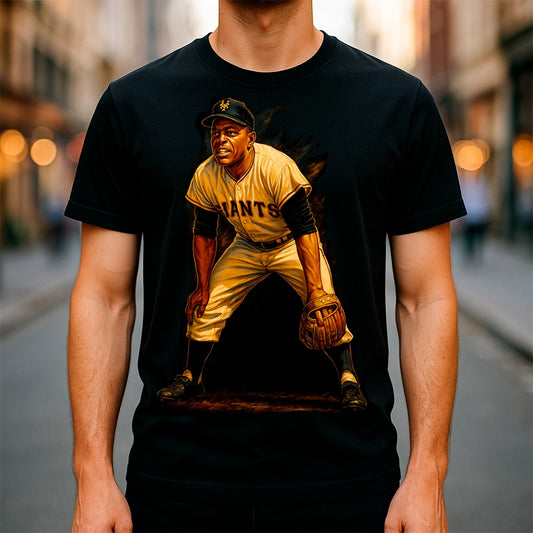 Halftone Lab - MLB Legends San Francisco Giants Willie Mays 01 - Black Tee