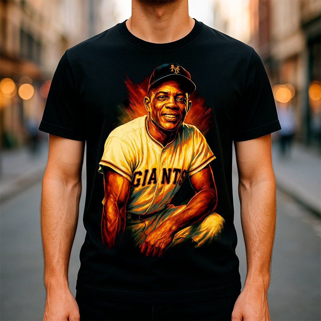 Halftone Lab - MLB Legends San Francisco Giants Willie Mays 02 - Black Tee