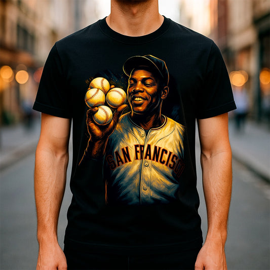 Halftone Lab - MLB Legends San Francisco Giants Willie Mays 04 - Black Tee