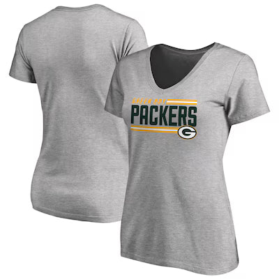 Green Bay Packers Women's Iconic Collection On Side Stripe V-Neck T-Shirt - Heather Gray