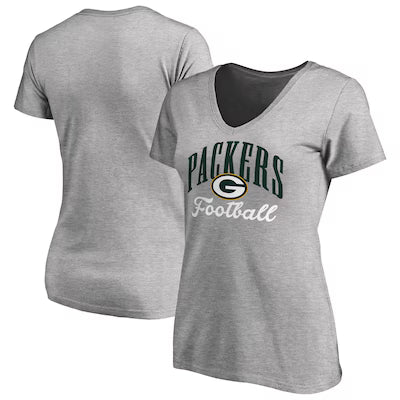 Green Bay Packers Women's Victory Script V-Neck T-Shirt - Heather Gray