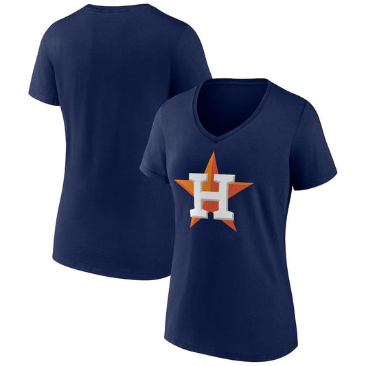 Houston Astros Women's Team Color Primary Logo V-Neck T-Shirt - Navy