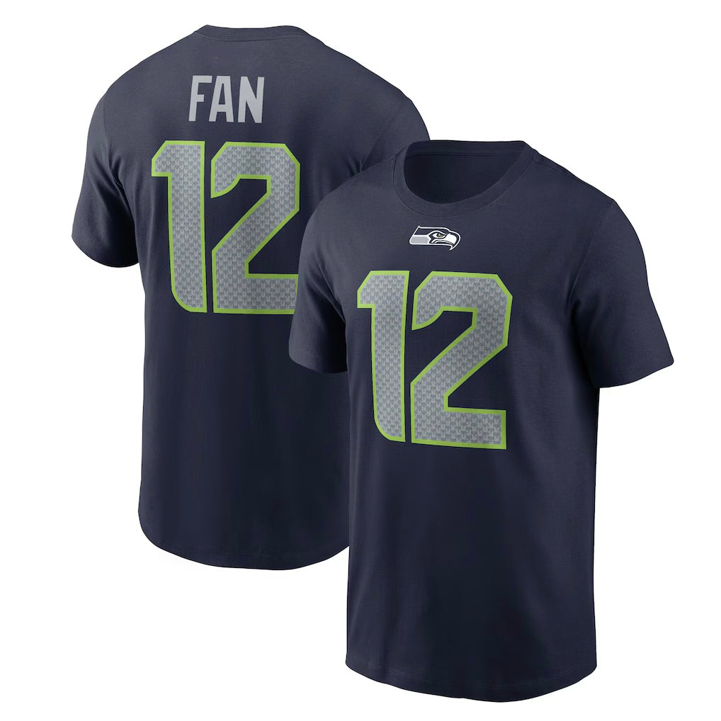 FAN # 12 Seattle Seahawks Player Name & Number T-Shirt - Collegue Navy