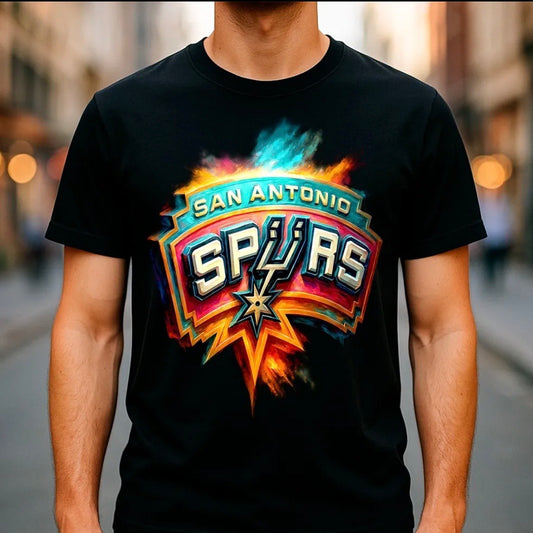 Halftone Lab - San Antonio Spurs Retro Logo NBA031 - Black Tee