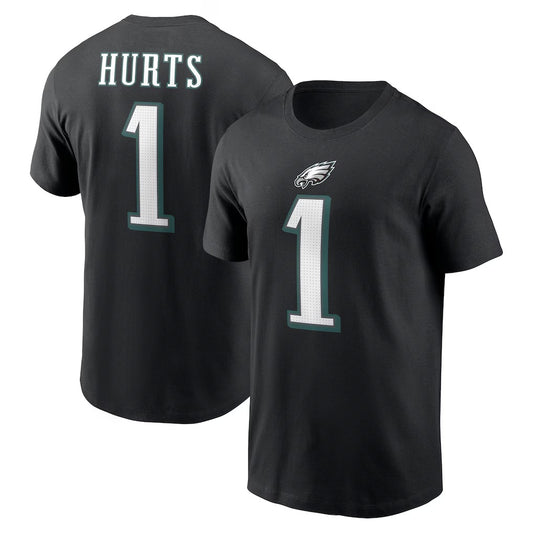 Jalen Hurts Philadelphia Eagles Player Name & Number T-Shirt - Black