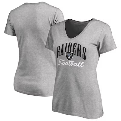 Las Vegas Raiders Women's Victory Script V-Neck T-Shirt - Heather Gray