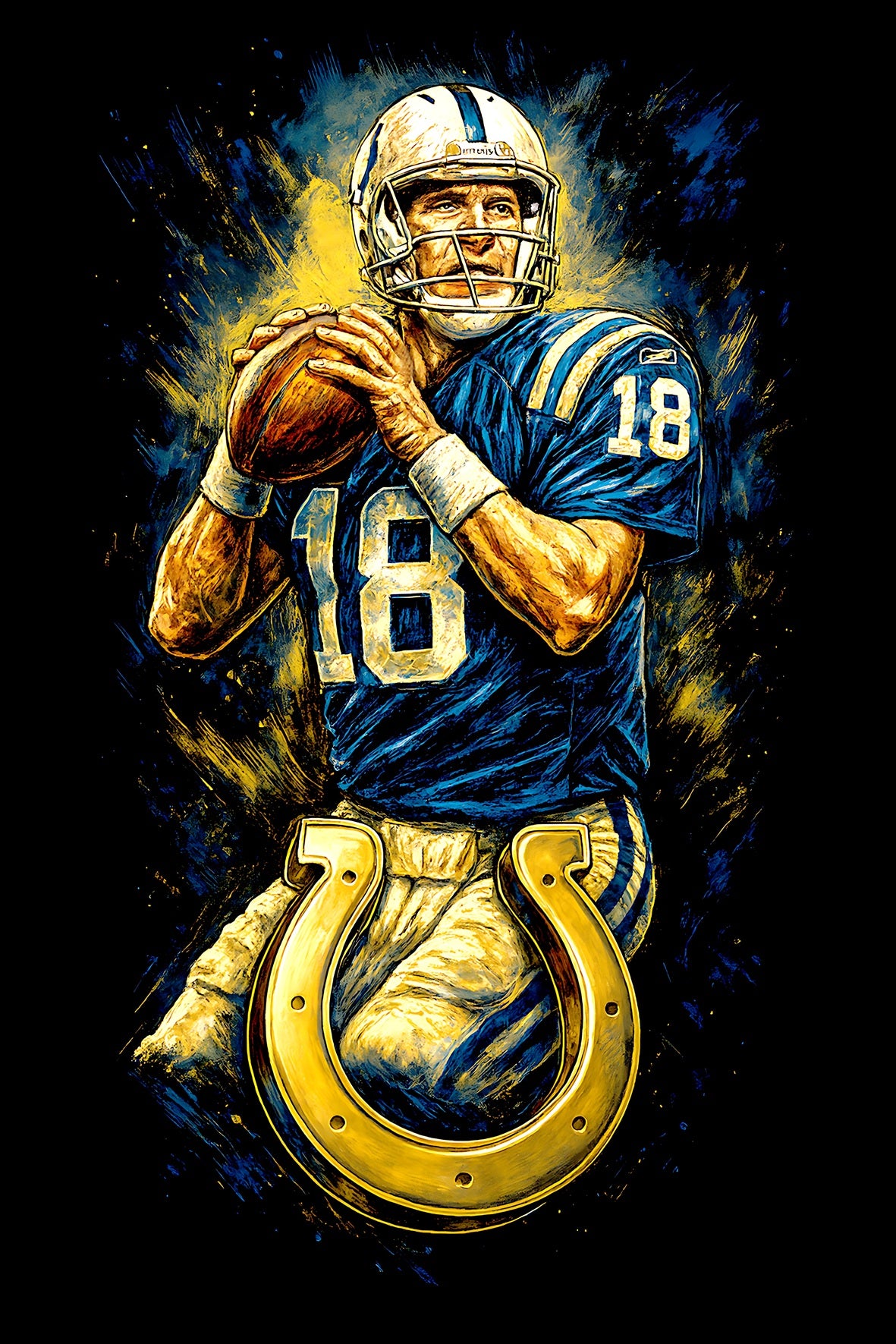 Halftone Lab - Indianapolis Colts Peyton Manning NFL017 - Black Tee