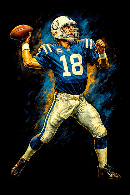 Halftone Lab - Indianapolis Colts Peyton Manning NFL019 - Black Tee